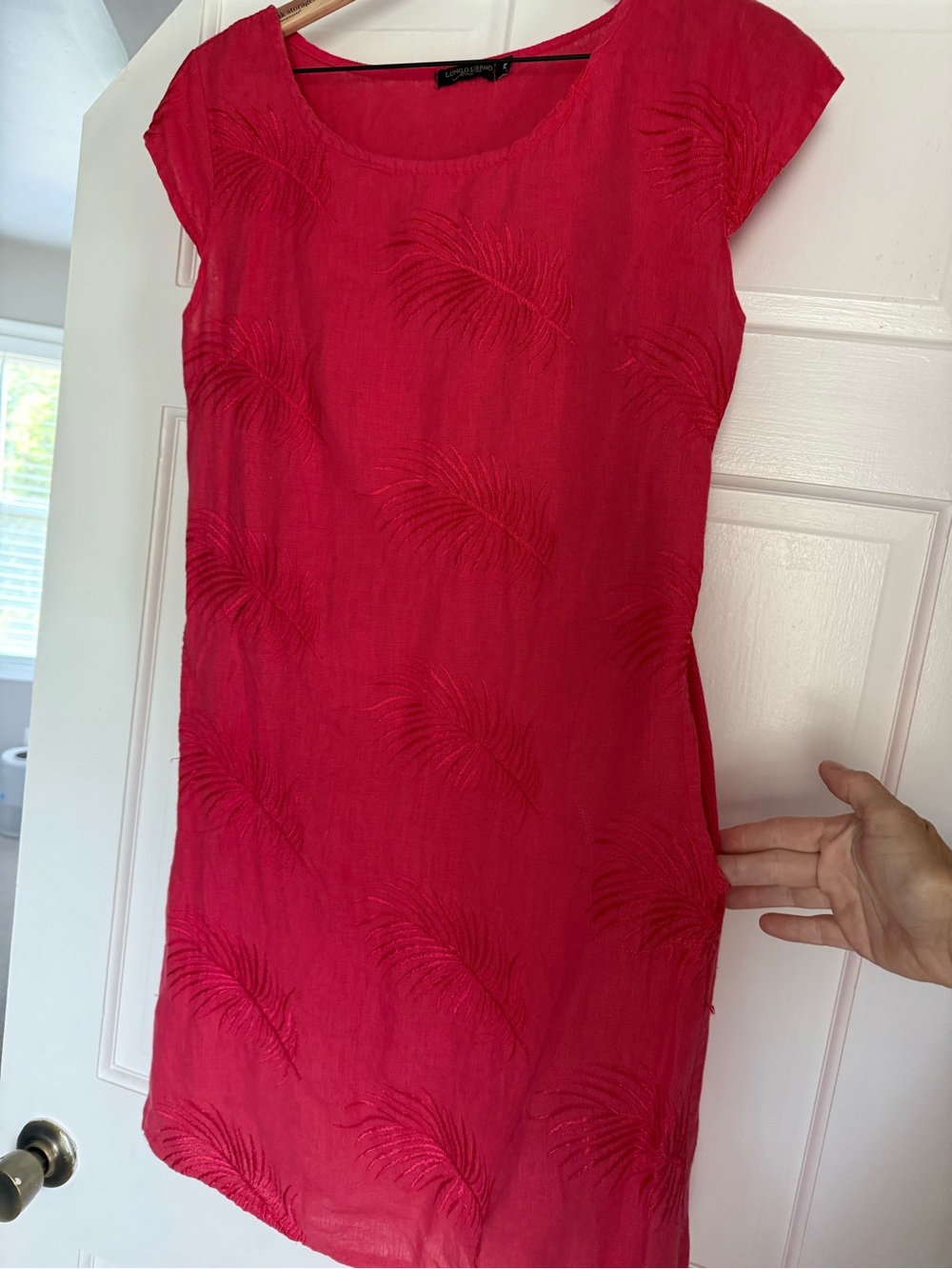 Lungo Larno Women’s 100% Linen Red Cap Sleeve Dress Sz M